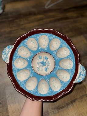 Temp-Tations Blue Floral Lace Deviled Egg Platter